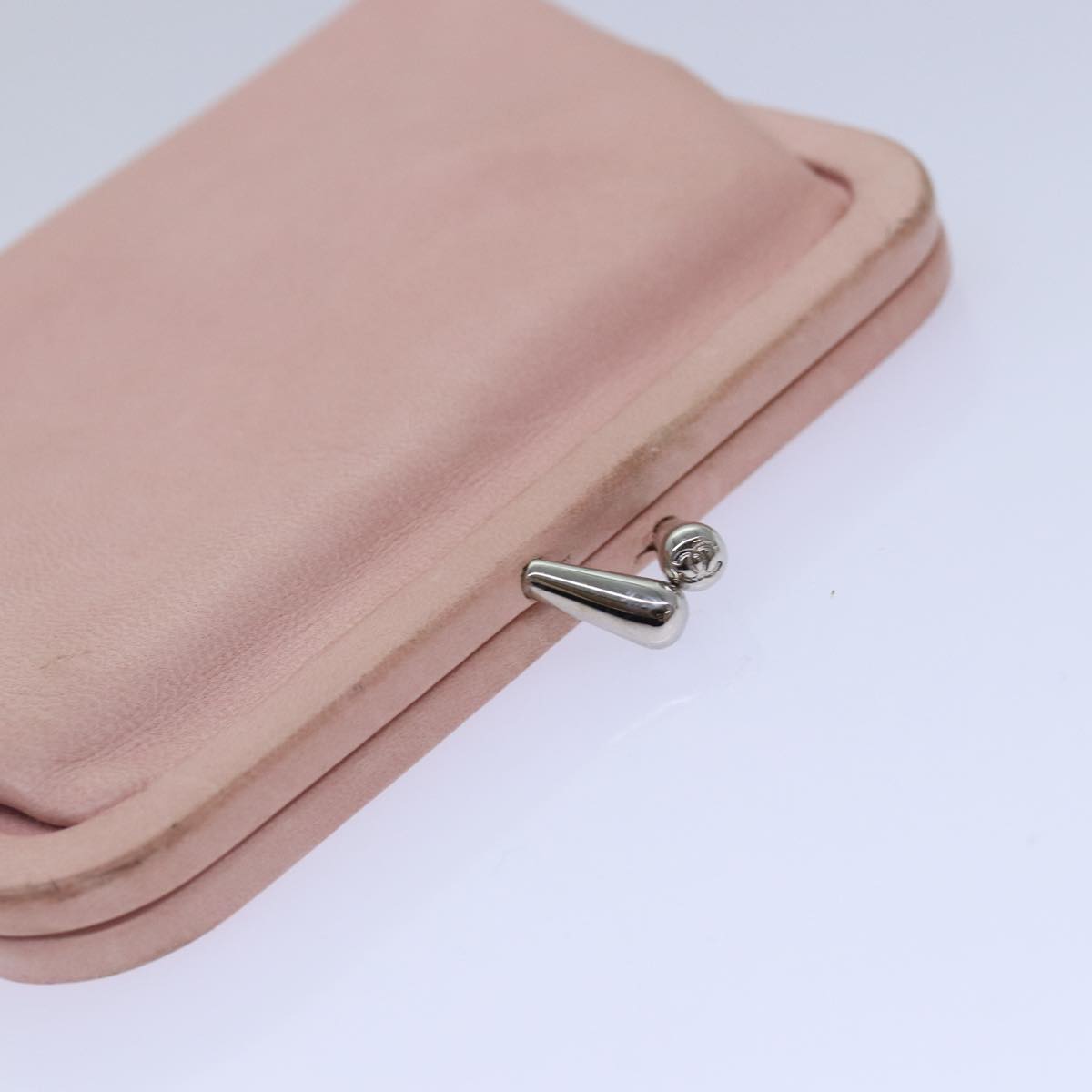 CHANEL Gamaguchi Pouch Leather Pink Silver CC bs16883