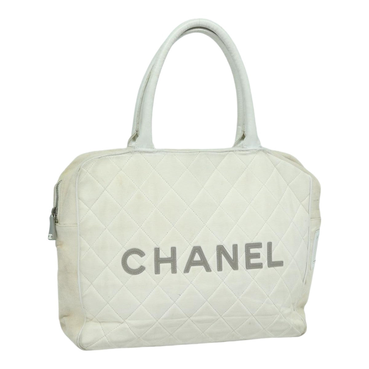 CHANEL Hand Bag Canvas White Silver CC bs16919