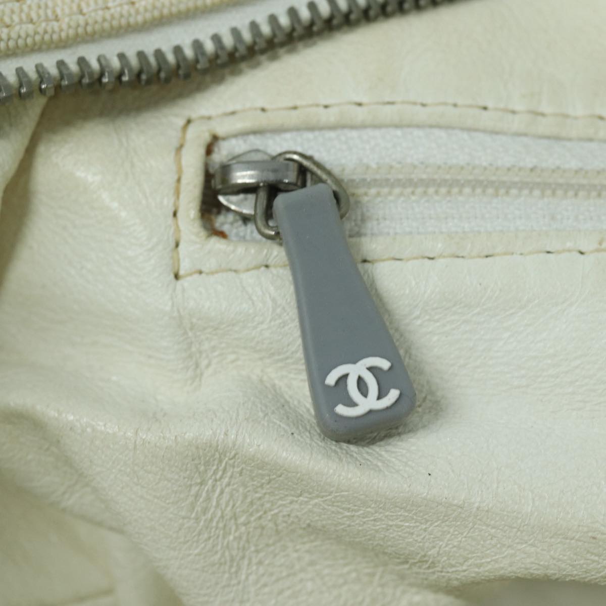 CHANEL Hand Bag Canvas White Silver CC bs16919