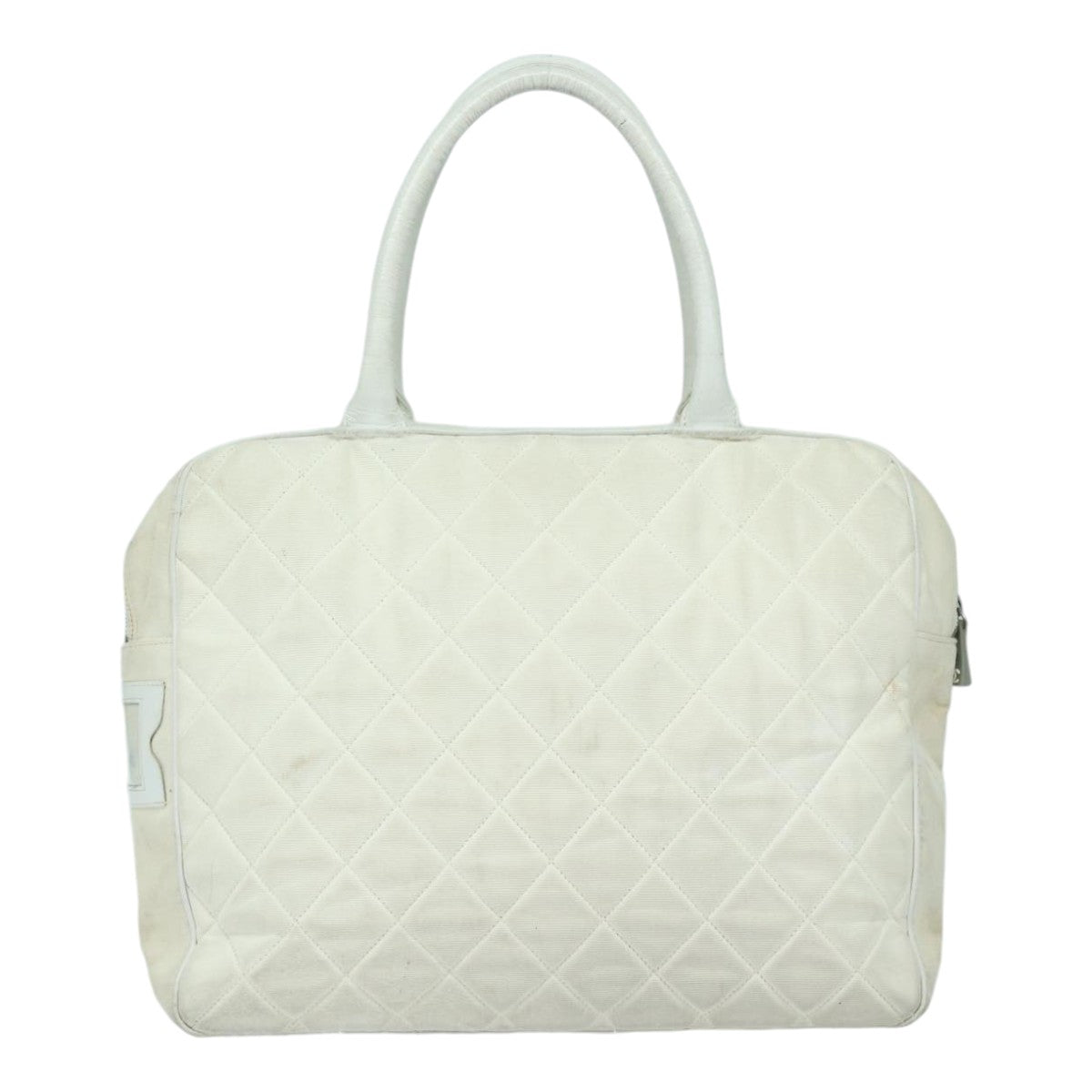 CHANEL Hand Bag Canvas White Silver CC bs16919
