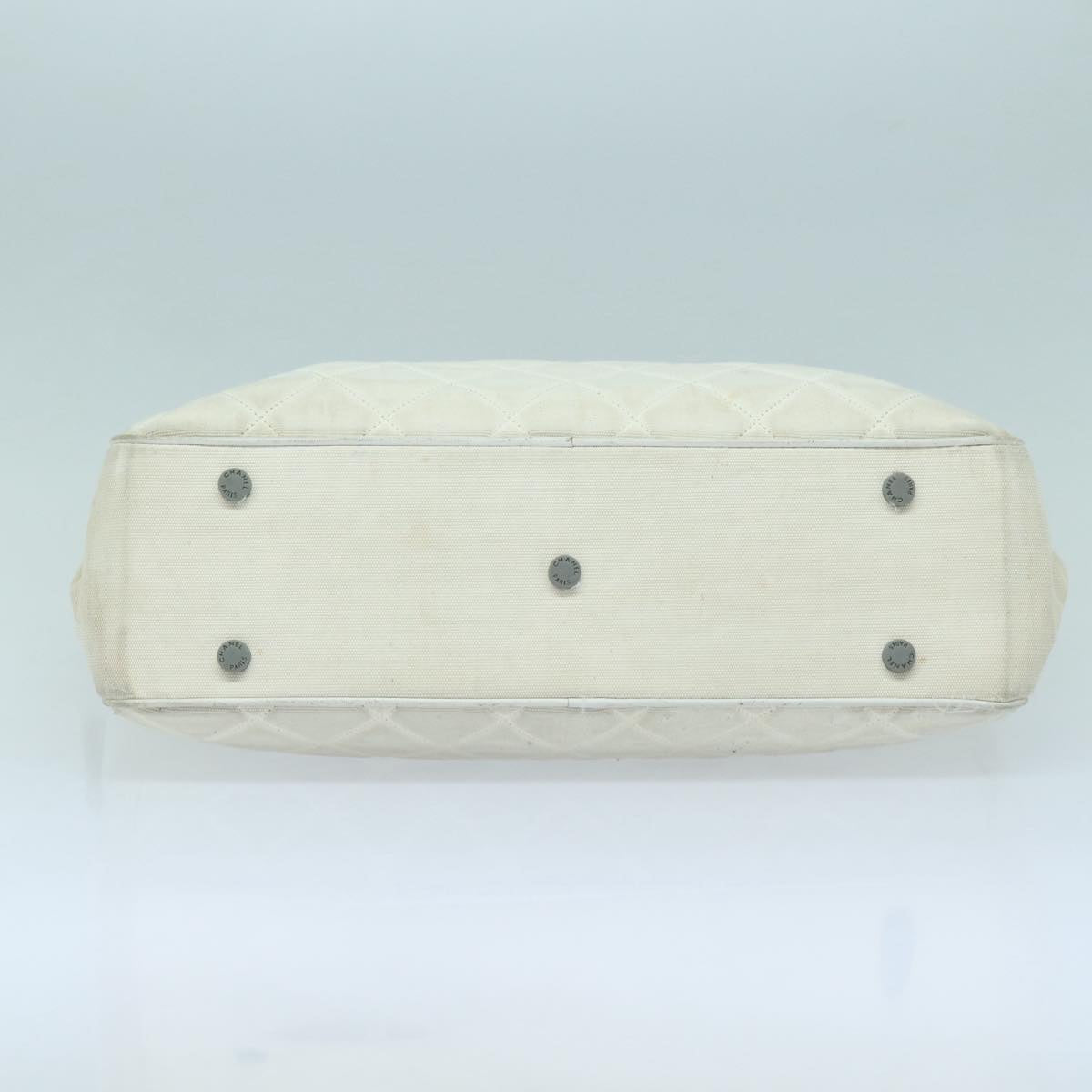 CHANEL Hand Bag Canvas White Silver CC bs16919