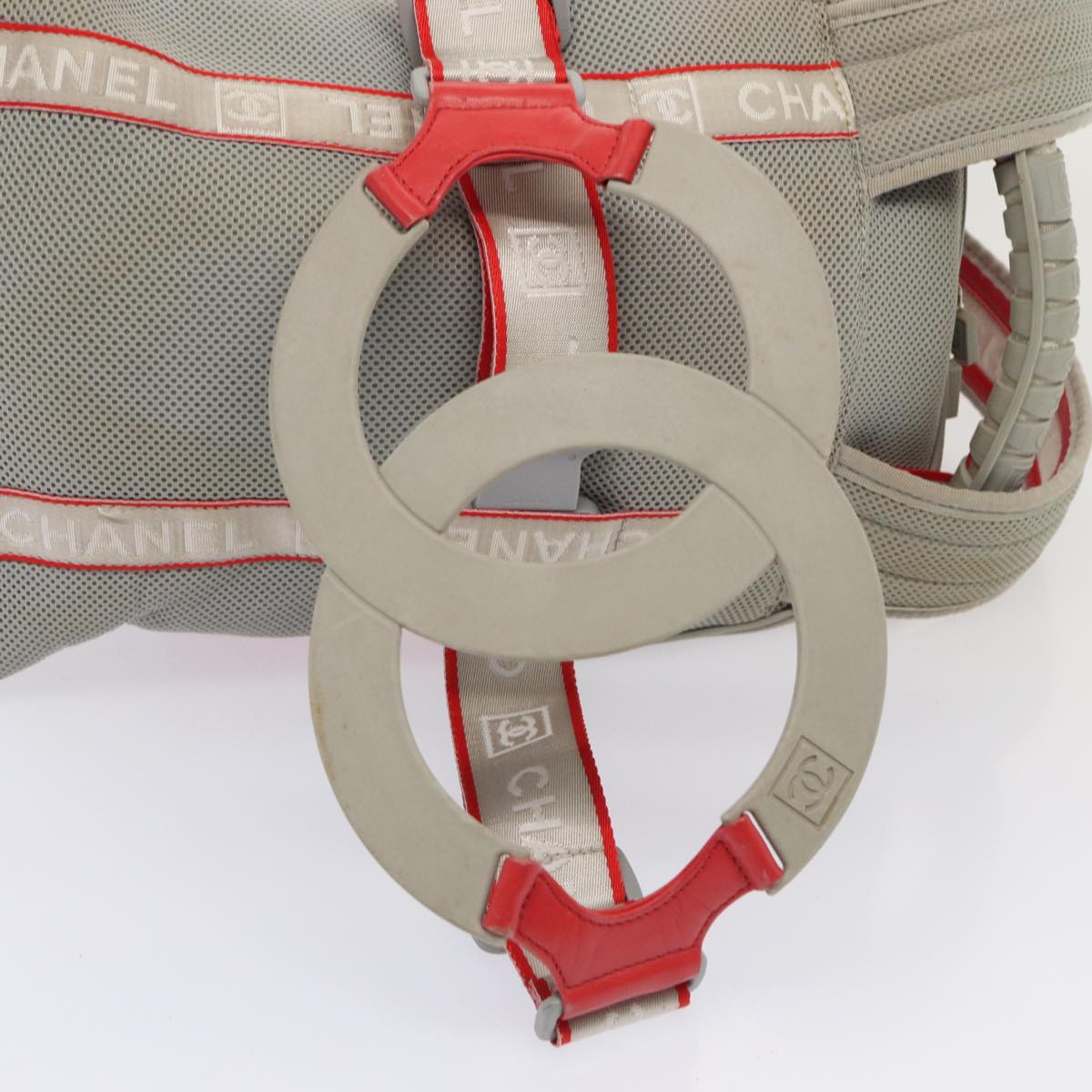 CHANEL Sports Line Backpack Vinyl Red Gray CC bs16920