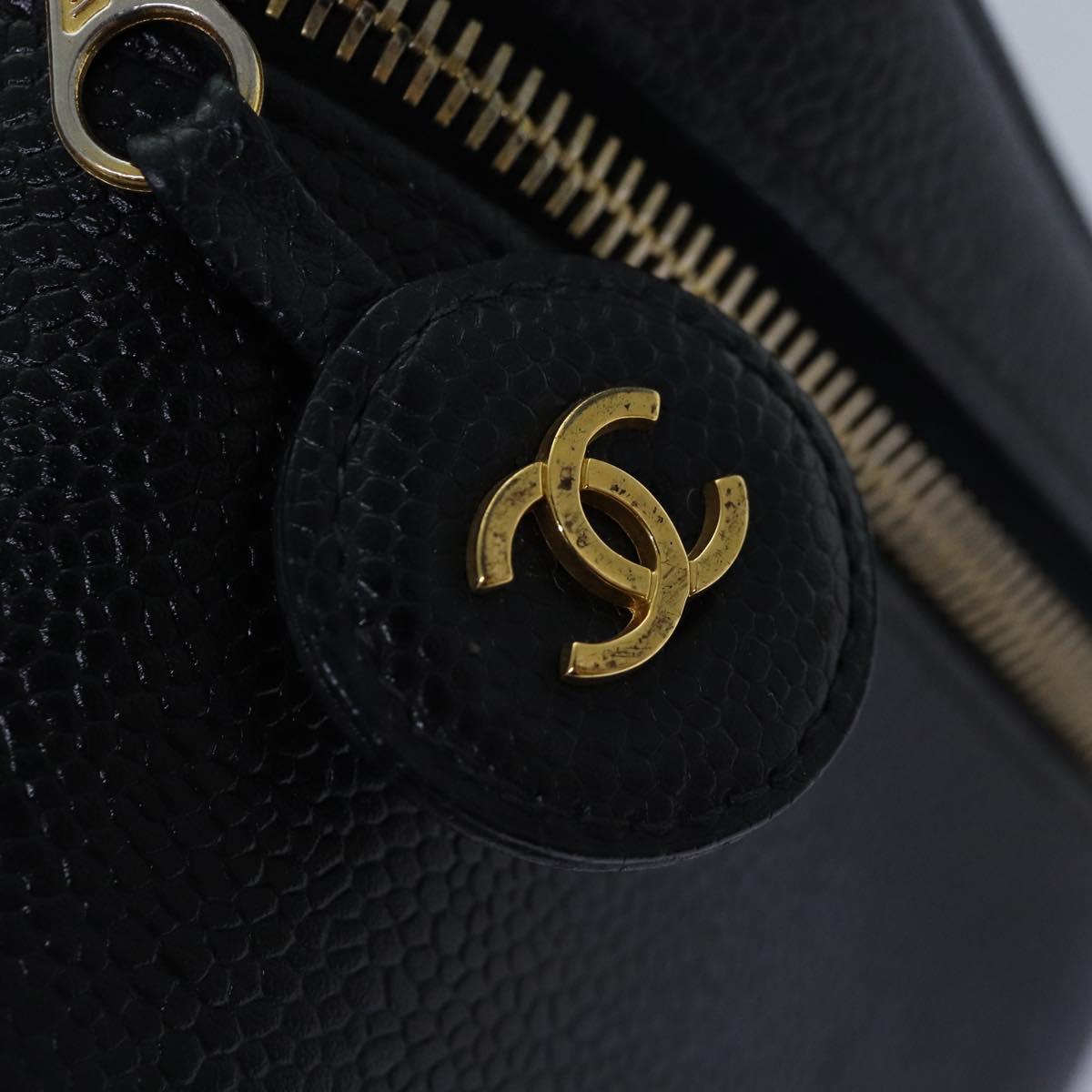 CHANEL COCO Mark Vanity Pouch Caviar Skin Black Gold CC bs16979