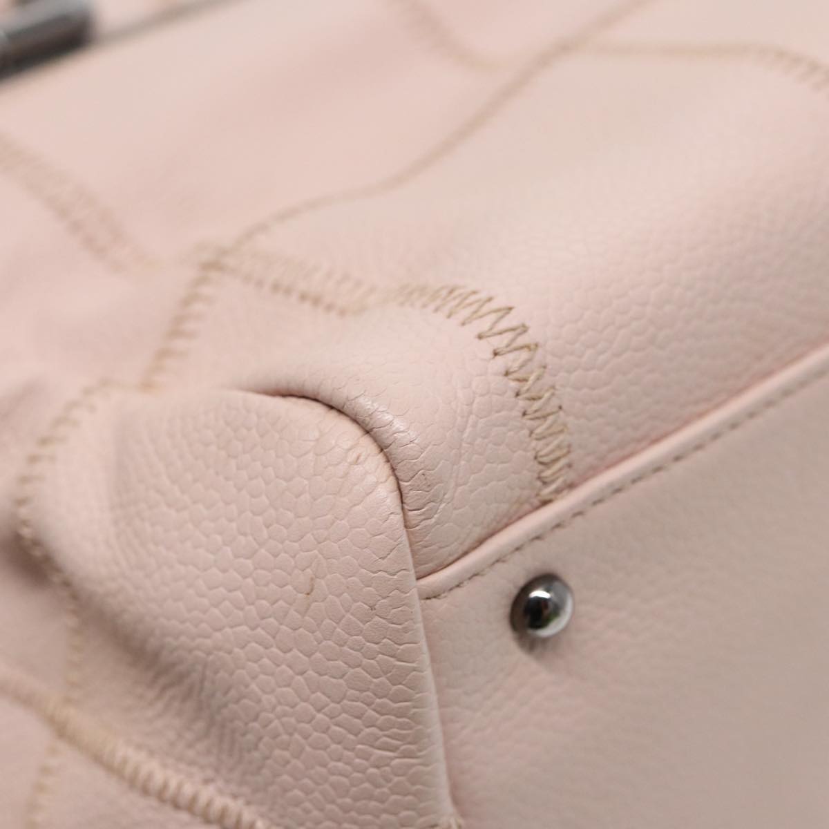 CHANEL Choco Bar Shoulder Bag Caviar Skin Pink Silver CC bs16980