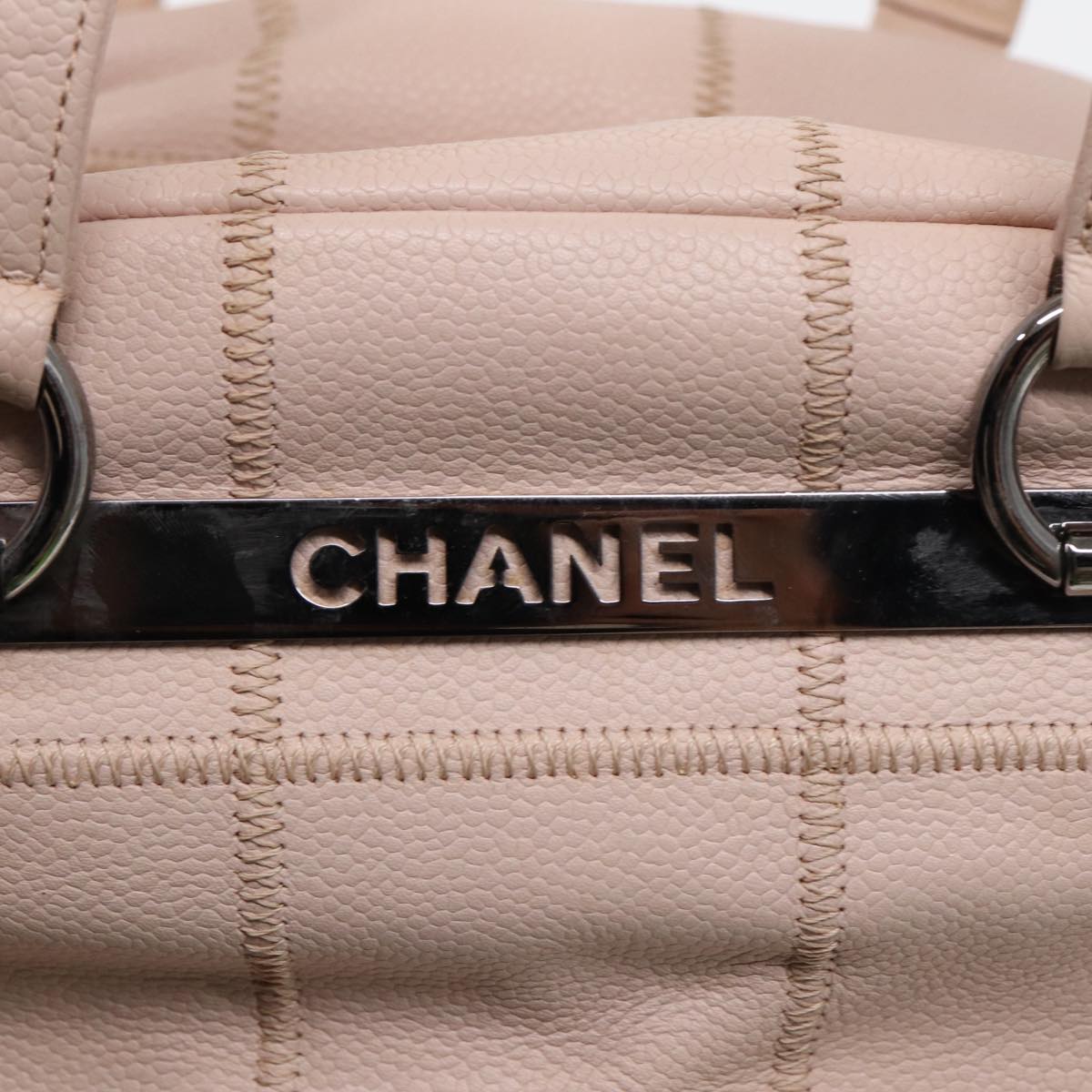CHANEL Choco Bar Shoulder Bag Caviar Skin Pink Silver CC bs16980