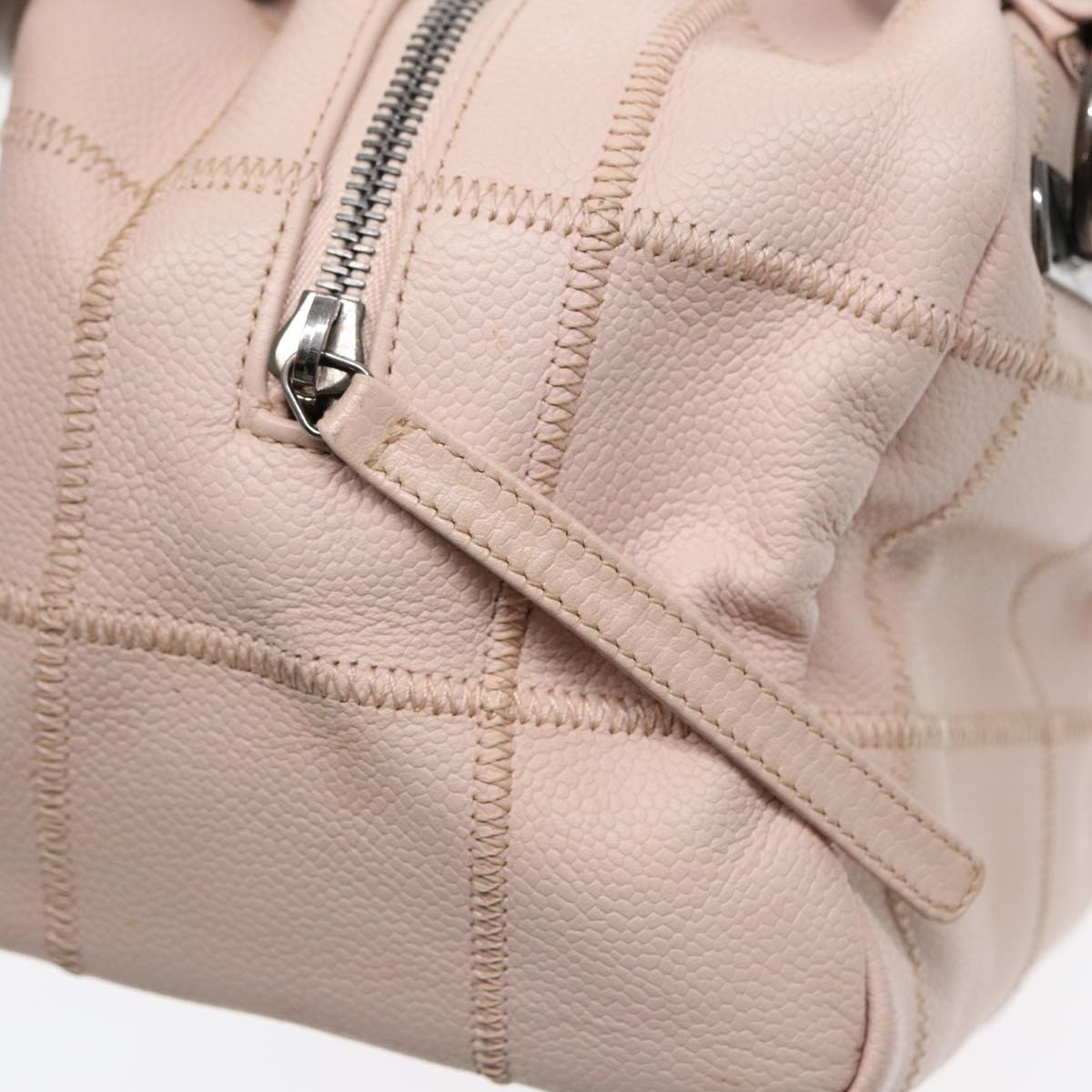 CHANEL Choco Bar Shoulder Bag Caviar Skin Pink Silver CC bs16980