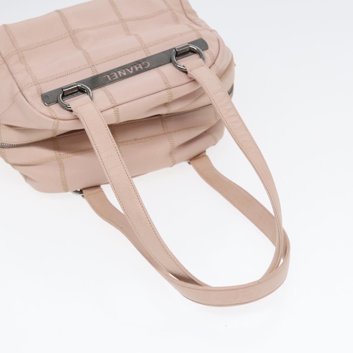 CHANEL Choco Bar Shoulder Bag Caviar Skin Pink Silver CC bs16980