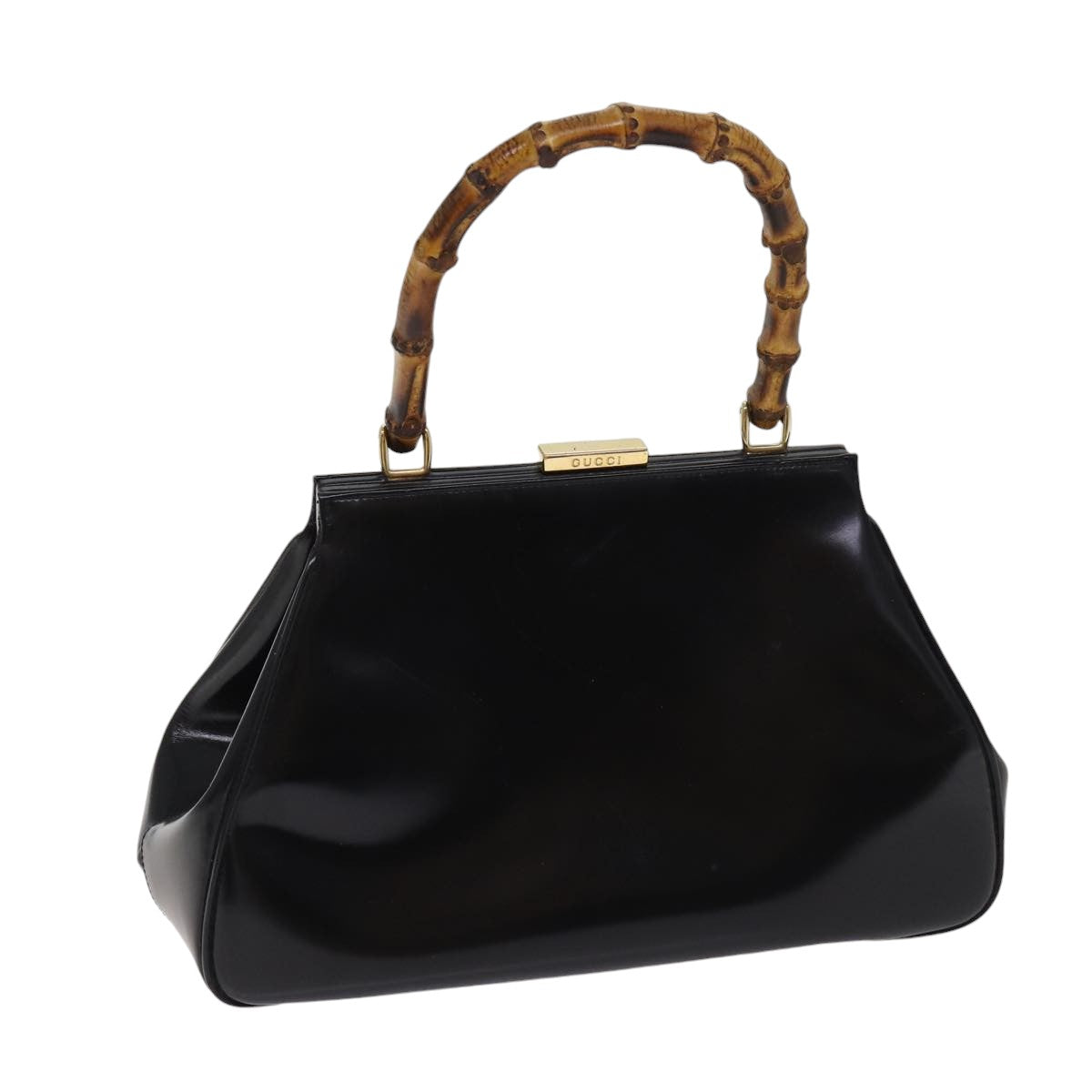 GUCCI Bamboo Hand Bag Patent Leather Black Gold 000 781 0296 bs17044