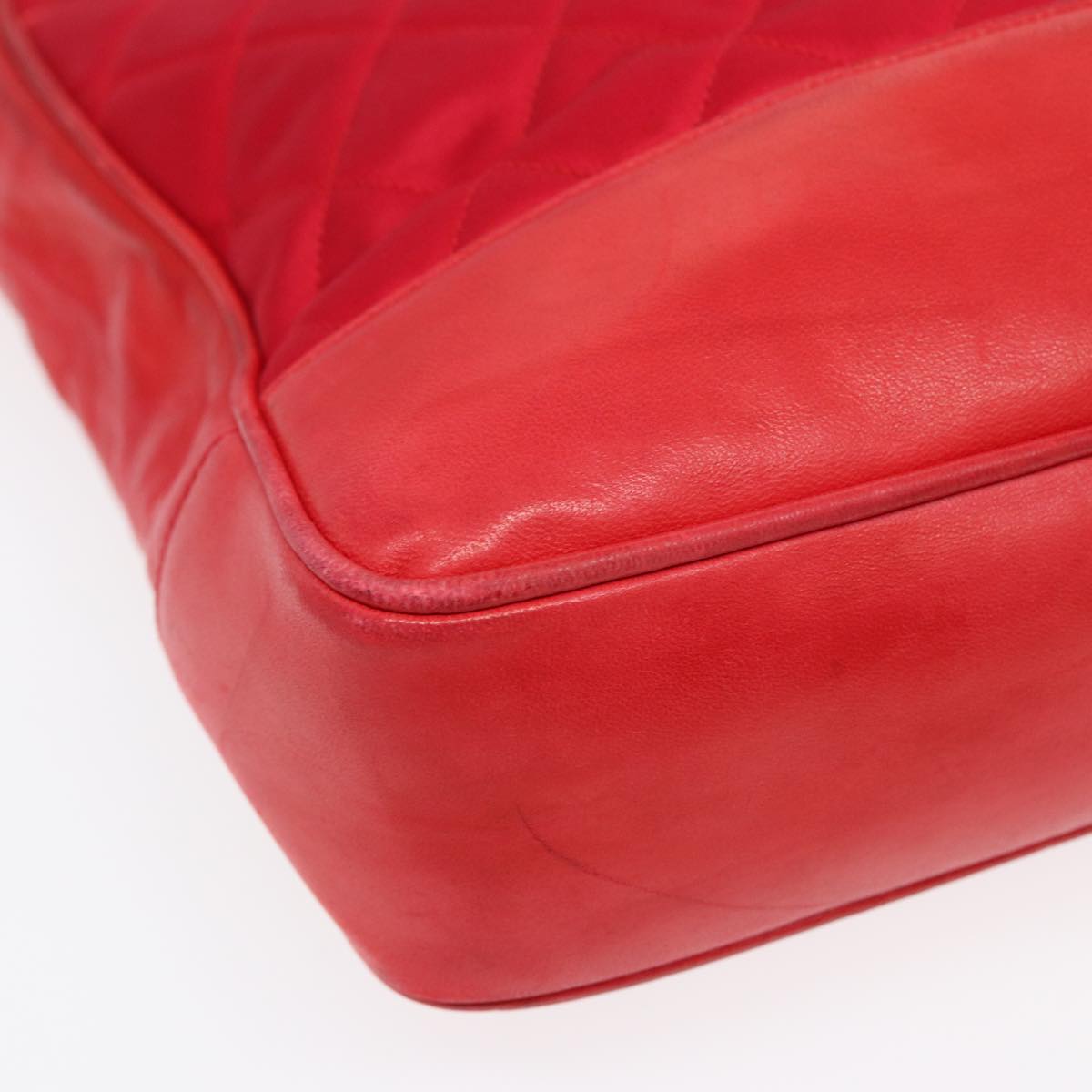 CHANEL Matelasse Chain Shoulder Bag Satin Red Gold CC bs17153