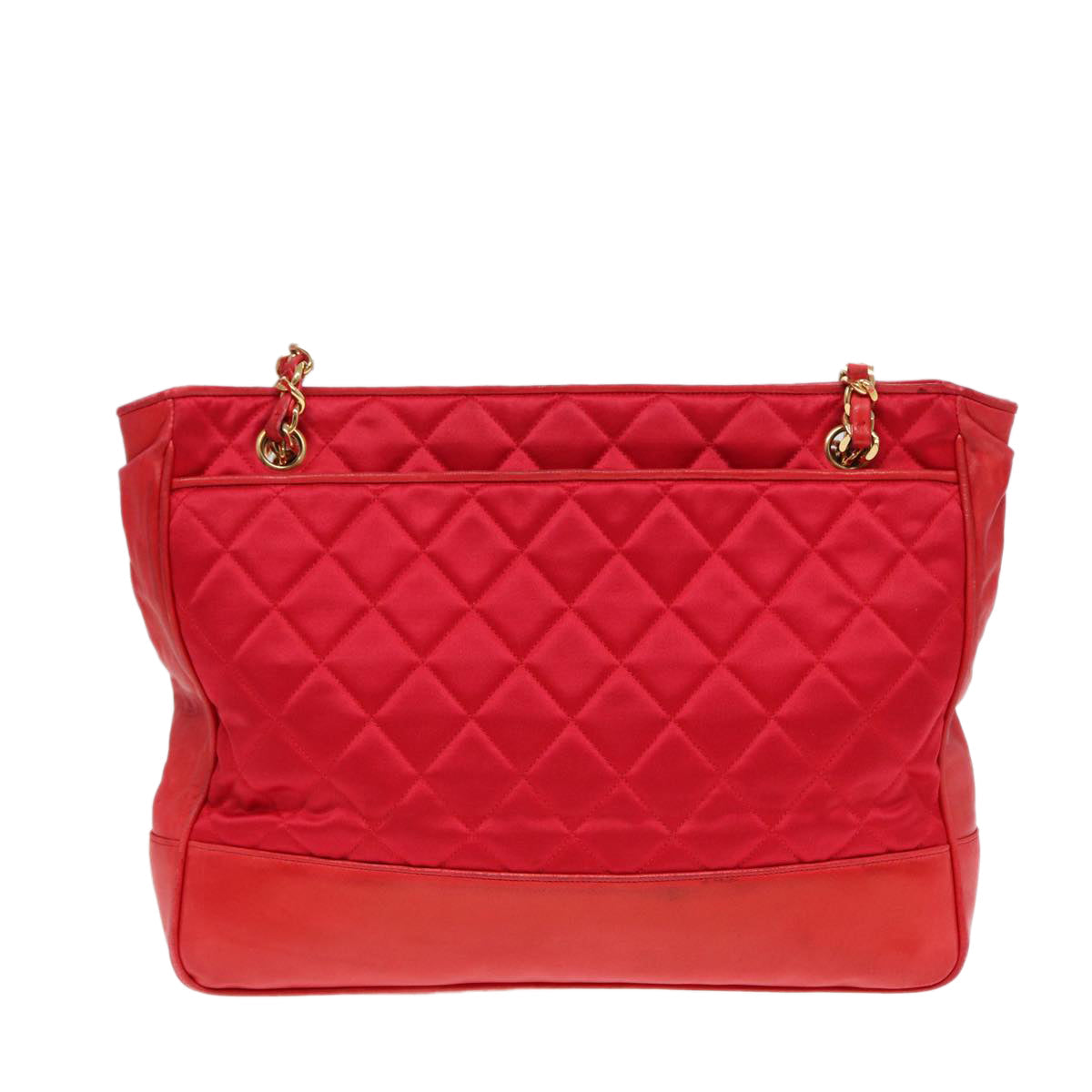 CHANEL Matelasse Chain Shoulder Bag Satin Red Gold CC bs17153
