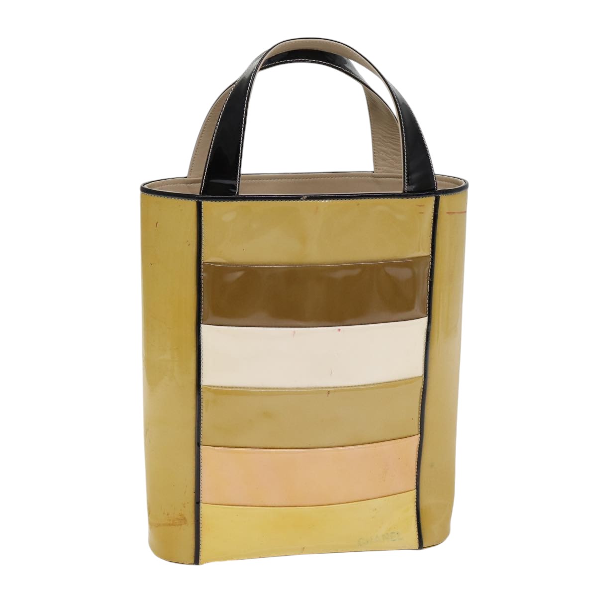 CHANEL Hand Bag Enamel Beige Gold CC bs17154