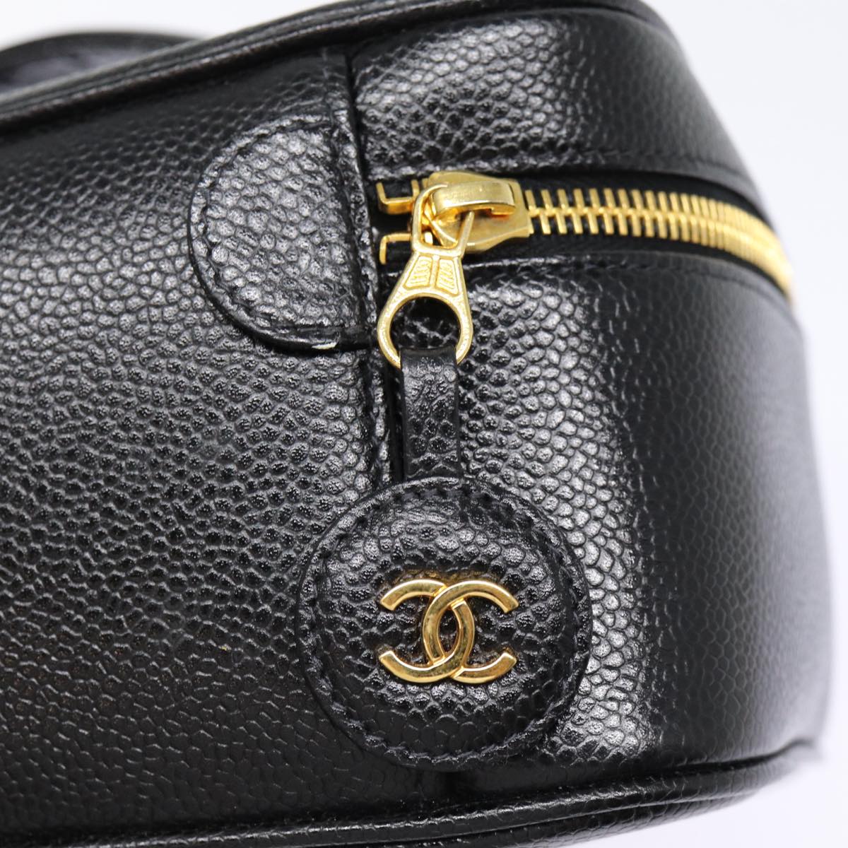 CHANEL COCO Mark Vanity Pouch Caviar Skin Black Gold CC bs17155