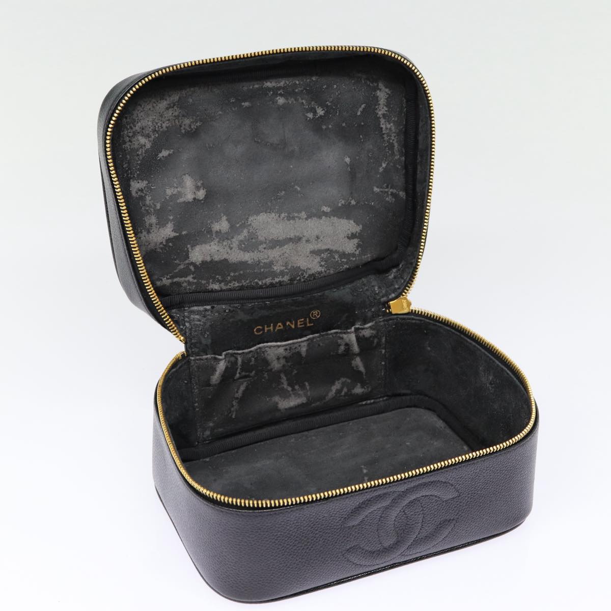 CHANEL COCO Mark Vanity Pouch Caviar Skin Black Gold CC bs17155