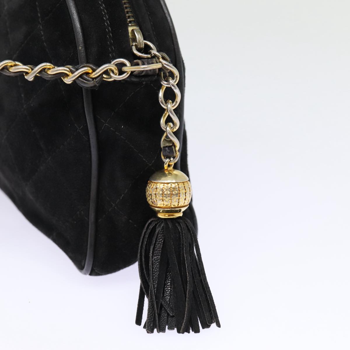 CHANEL Matelasse Chain Shoulder Bag Suede Black Gold CC bs17434