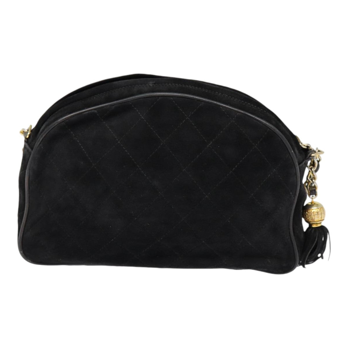 CHANEL Matelasse Chain Shoulder Bag Suede Black Gold CC bs17434