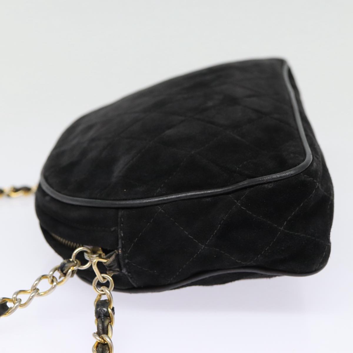 CHANEL Matelasse Chain Shoulder Bag Suede Black Gold CC bs17434