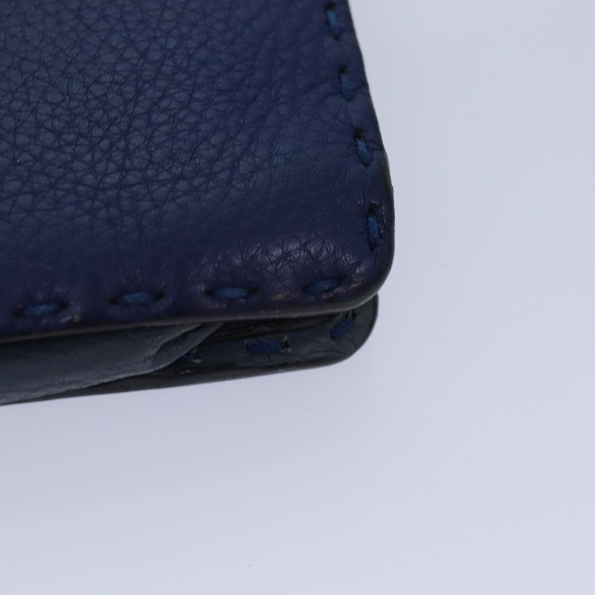 FENDI Clutch Bag Leather Blue Silver bs17465