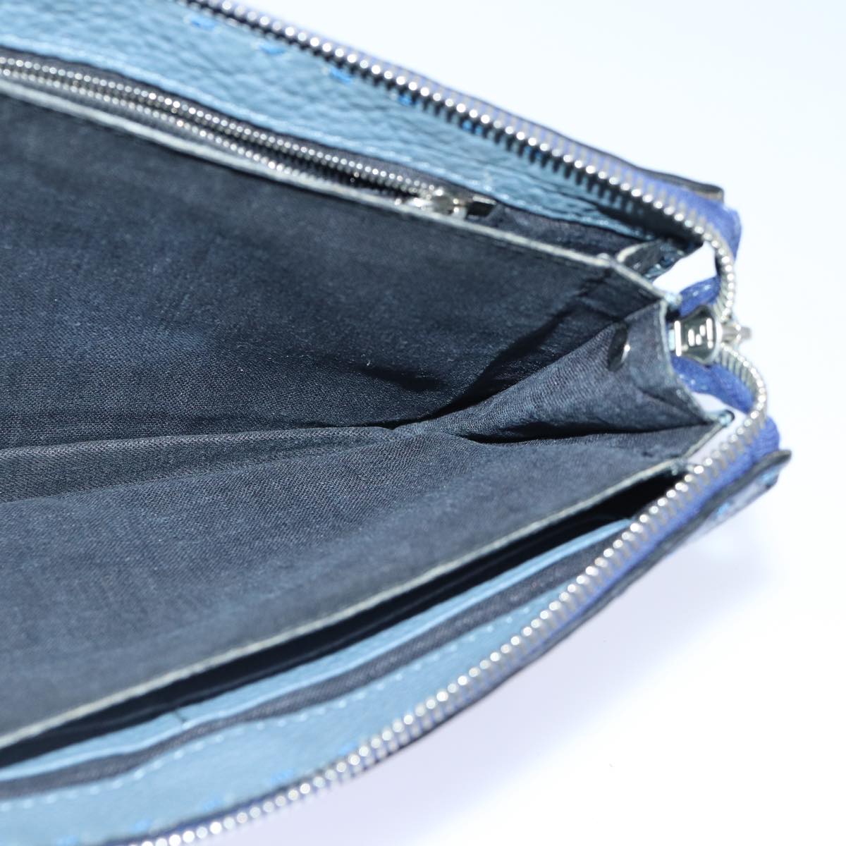 FENDI Clutch Bag Leather Blue Silver bs17465