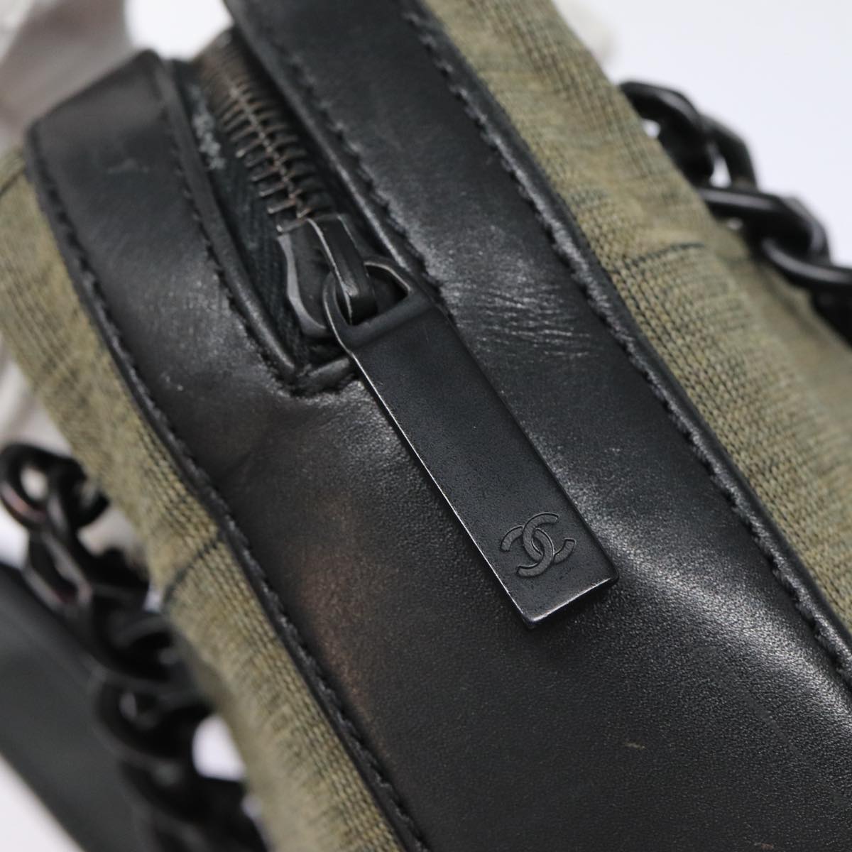 CHANEL Choco Bar Chain Hand Bag Cotton Gray CC bs17534