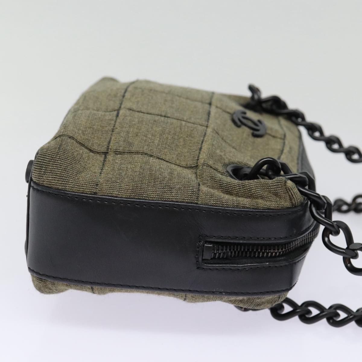 CHANEL Choco Bar Chain Hand Bag Cotton Gray CC bs17534
