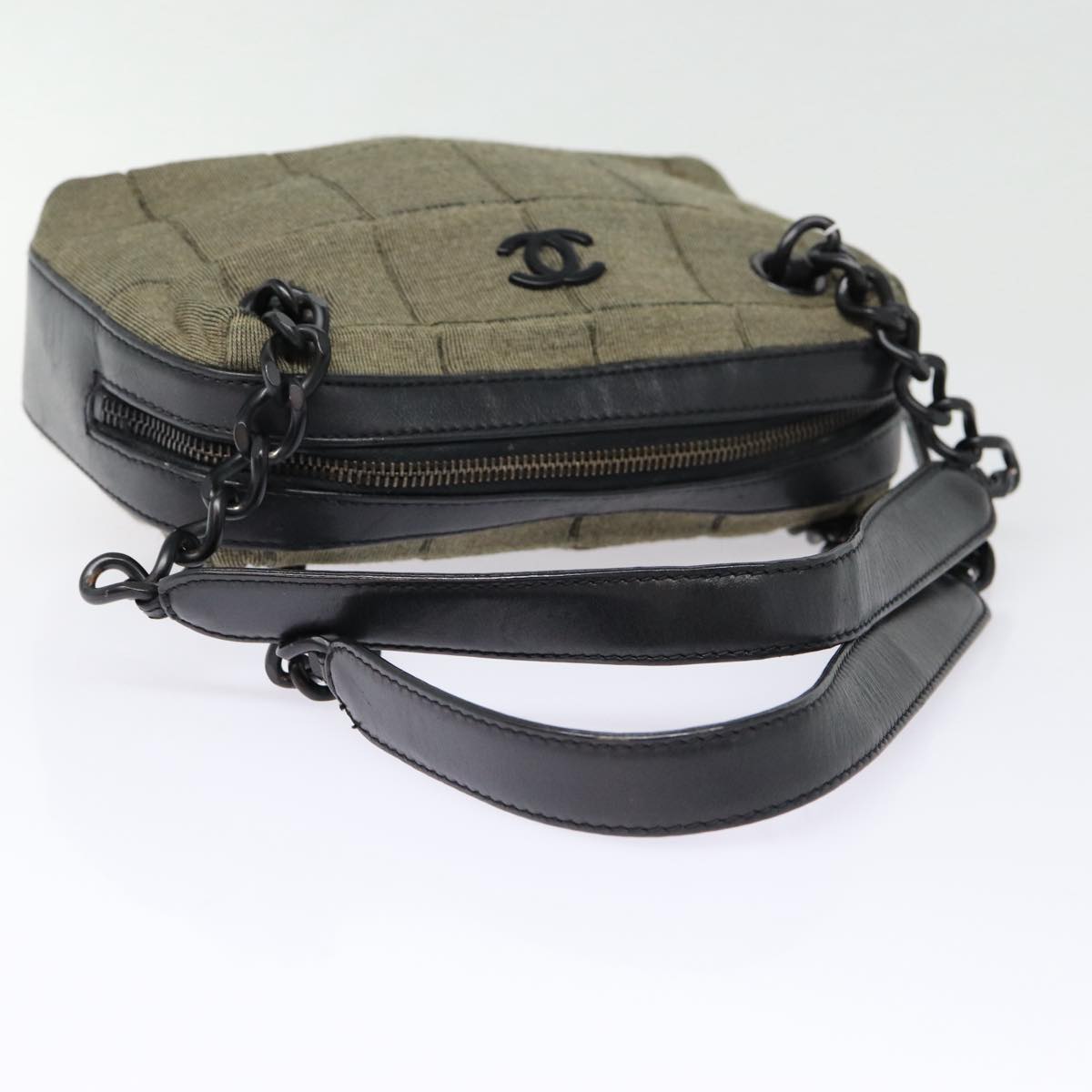 CHANEL Choco Bar Chain Hand Bag Cotton Gray CC bs17534