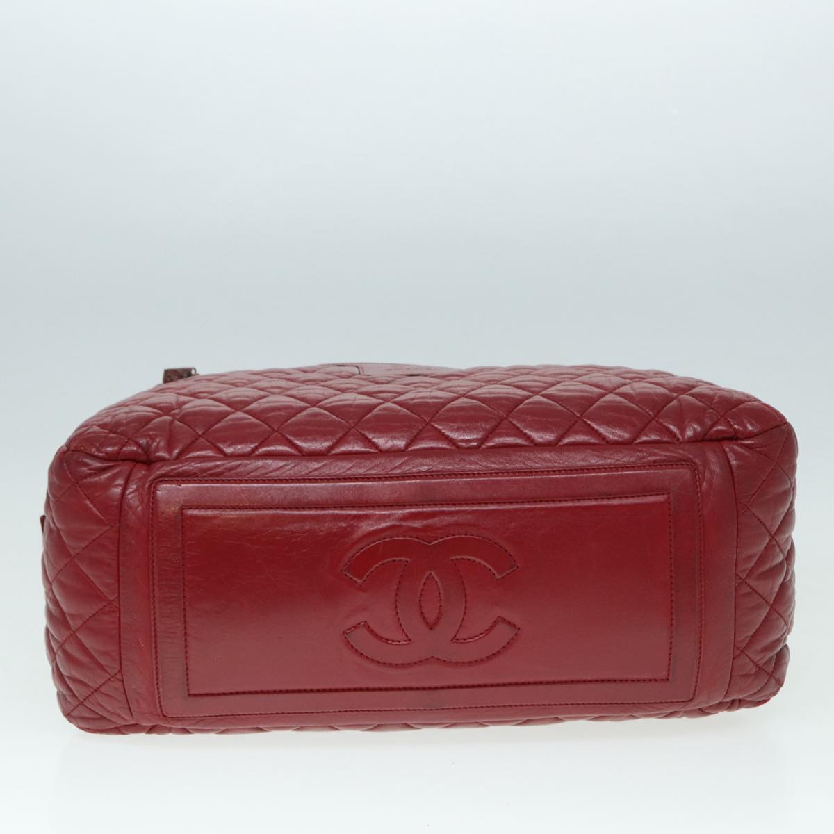 CHANEL Hand Bag Lamb Skin Red Silver CC bs17618