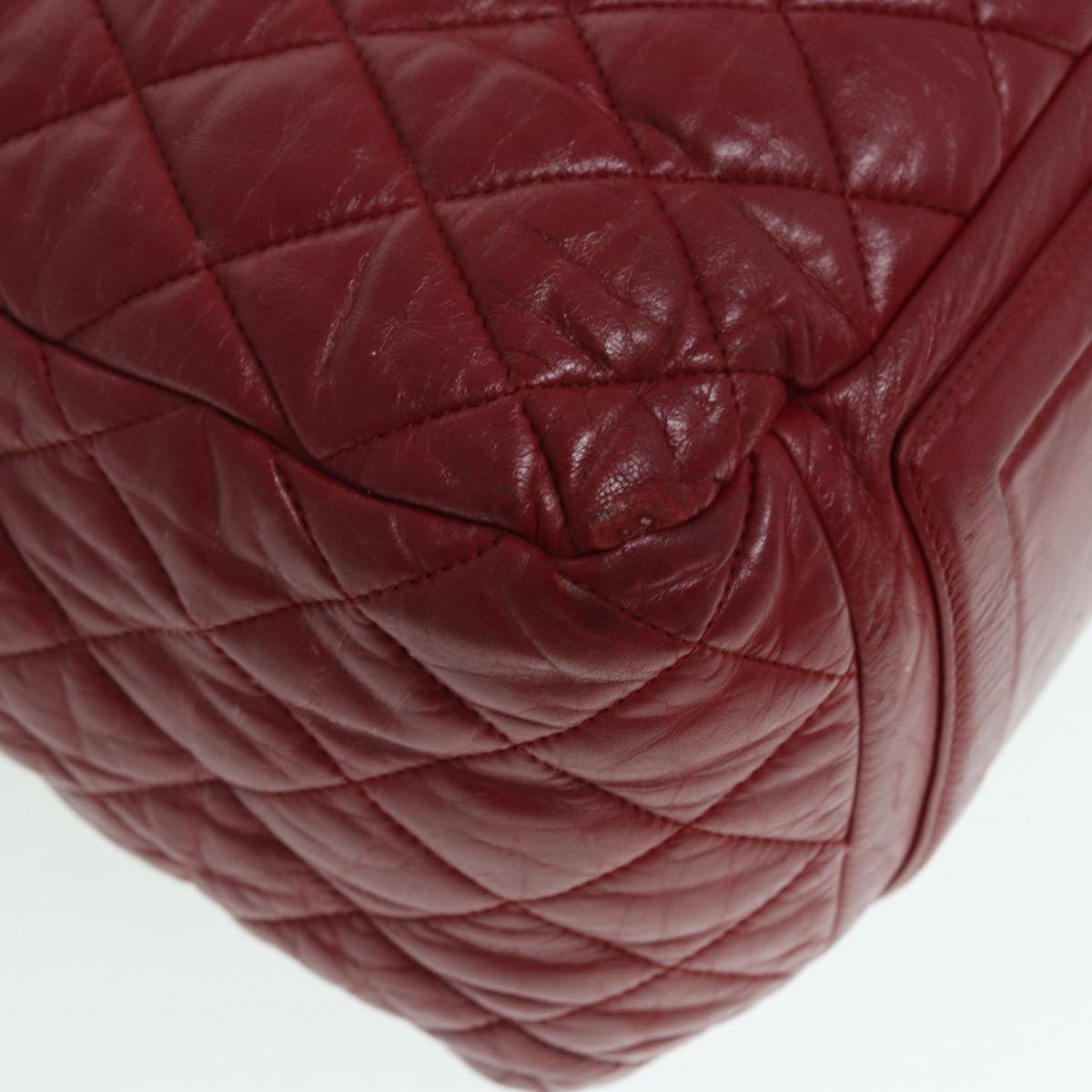 CHANEL Hand Bag Lamb Skin Red Silver CC bs17618