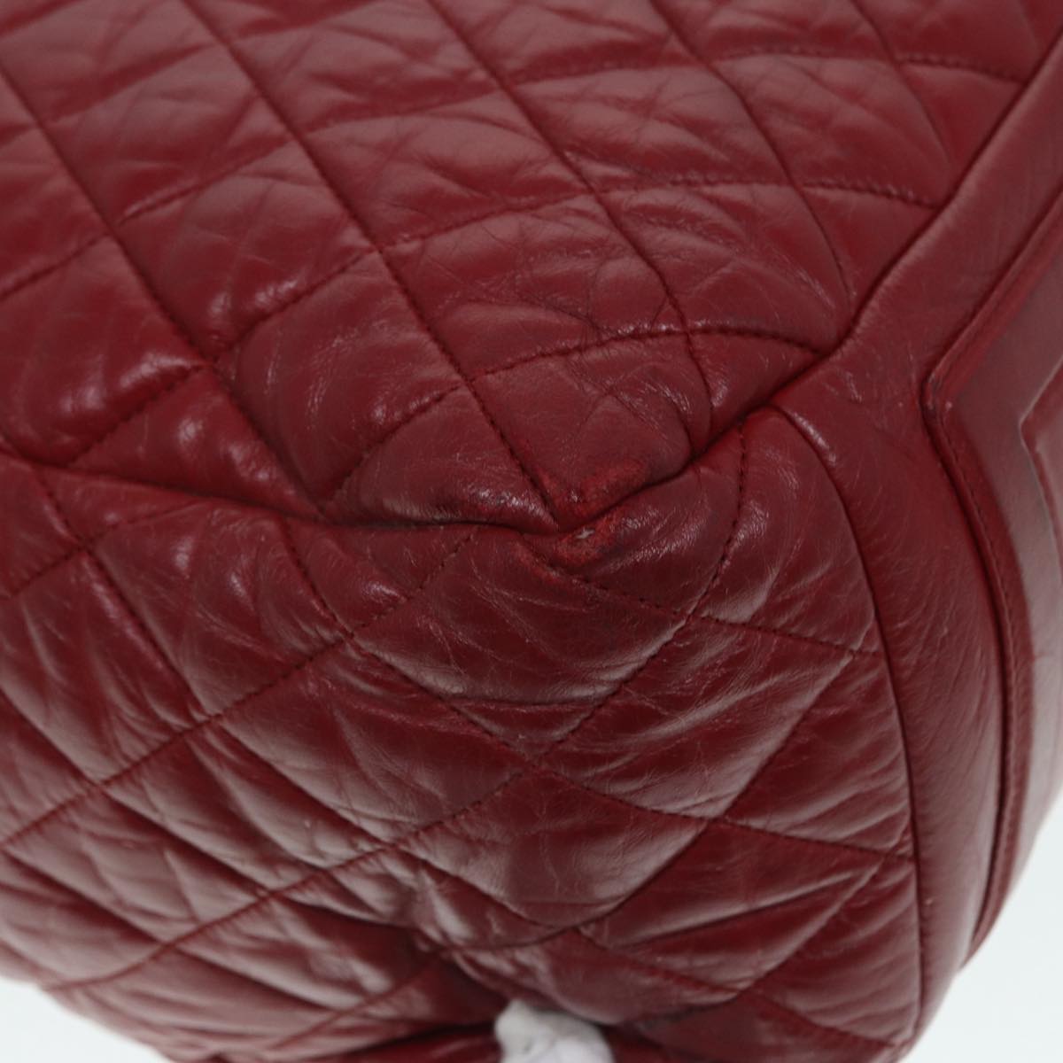 CHANEL Hand Bag Lamb Skin Red Silver CC bs17618