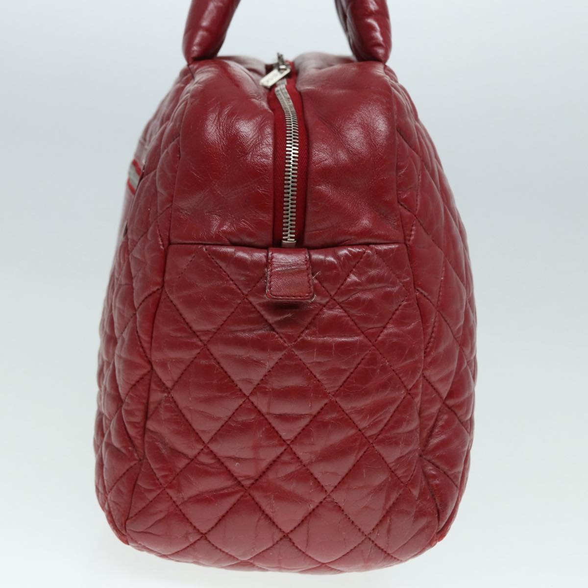 CHANEL Hand Bag Lamb Skin Red Silver CC bs17618