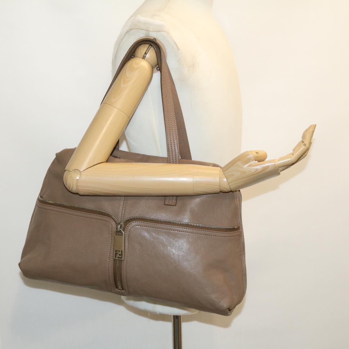 FENDI Tote Bag Leather Gray bs1776