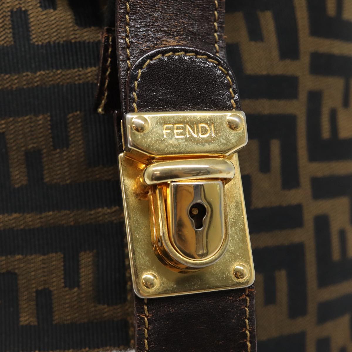 FENDI Zucca Canvas Vanity Hand Bag Brown Black gold bs17761