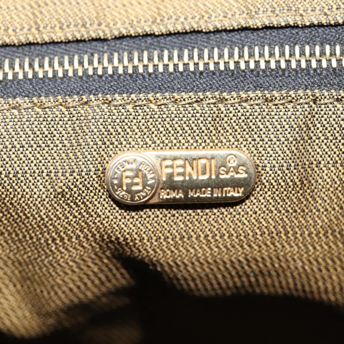 FENDI Zucca Canvas Vanity Hand Bag Brown Black gold bs17761