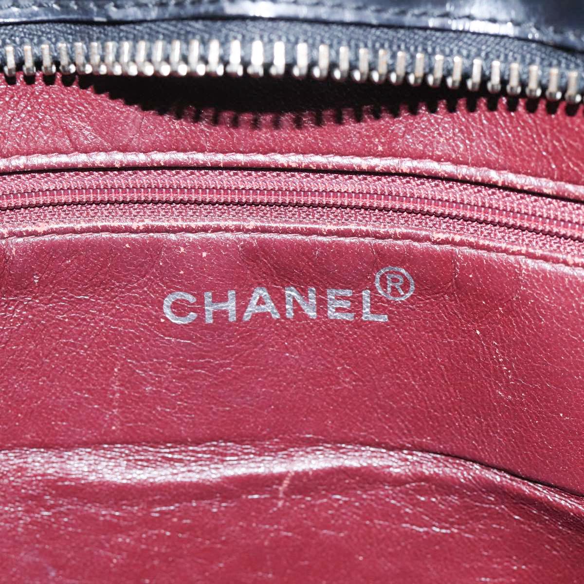CHANEL Hand Bag Patent leather Black Silver CC bs17831