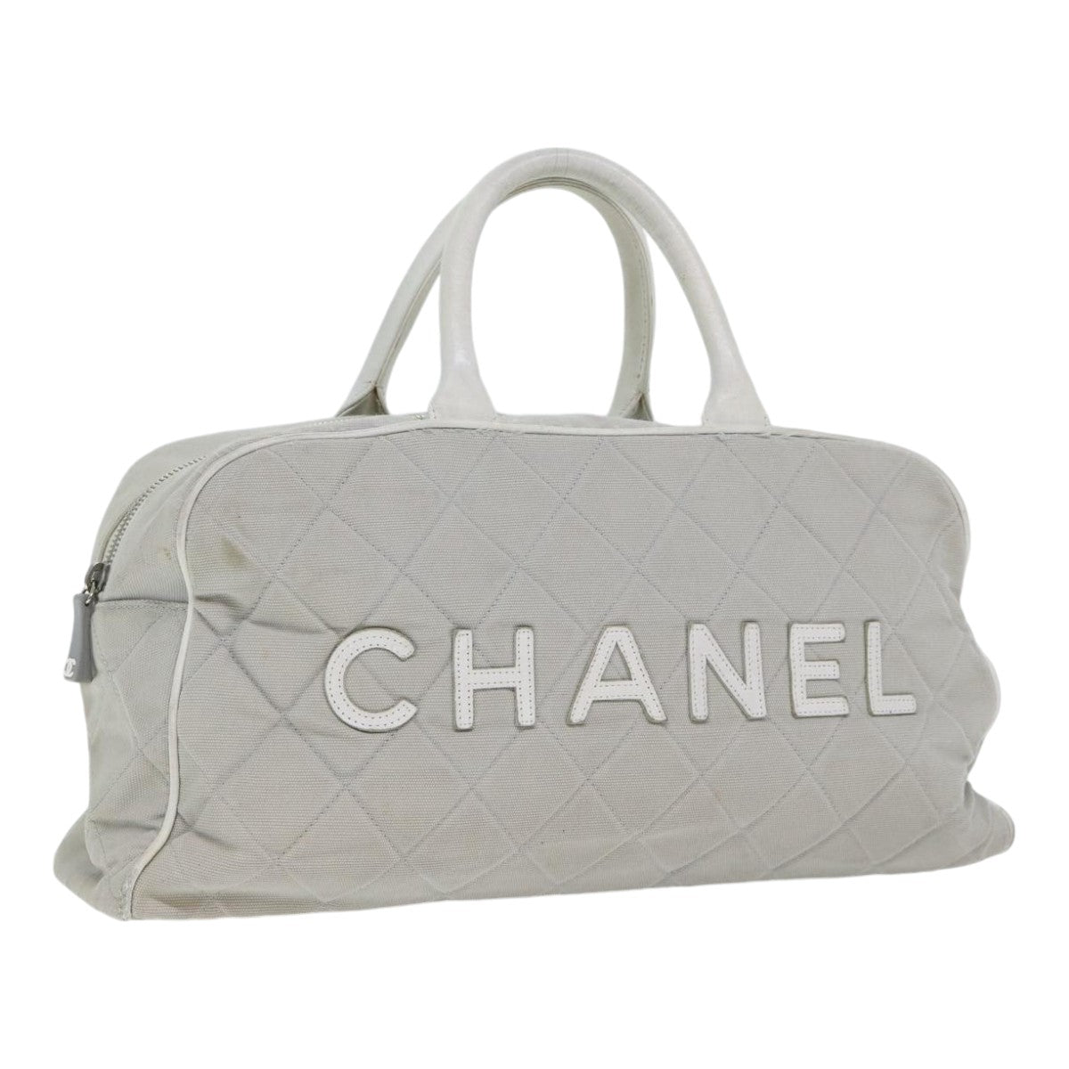 CHANEL Hand Bag Canvas Gray Silver CC bs17832