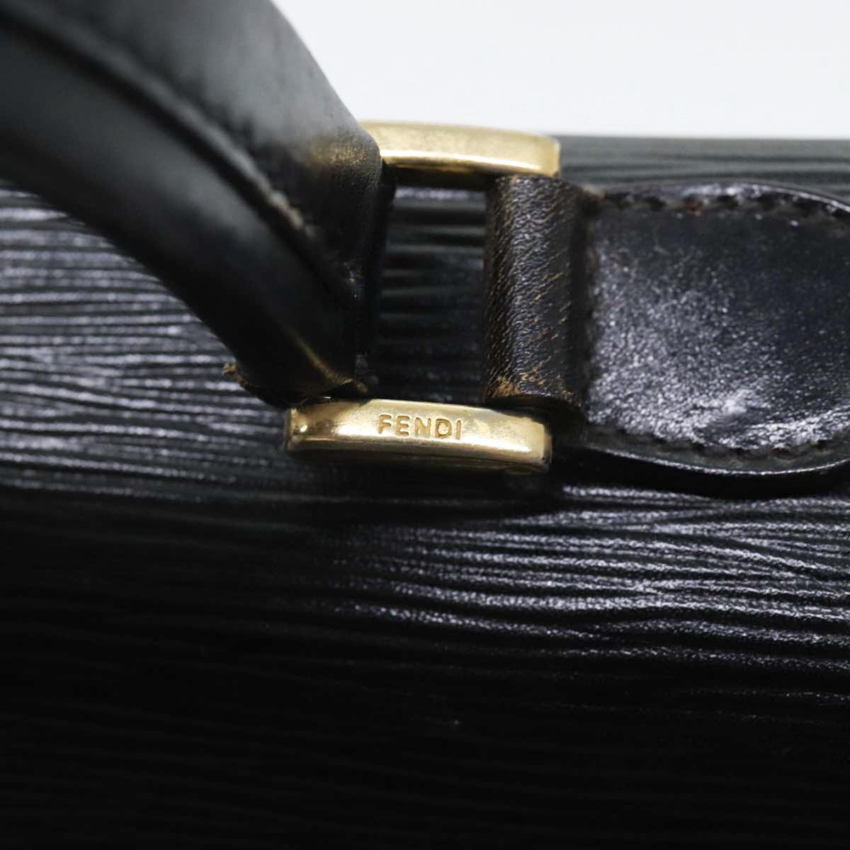 FENDI Hand Bag Leather Black Gold bs17873