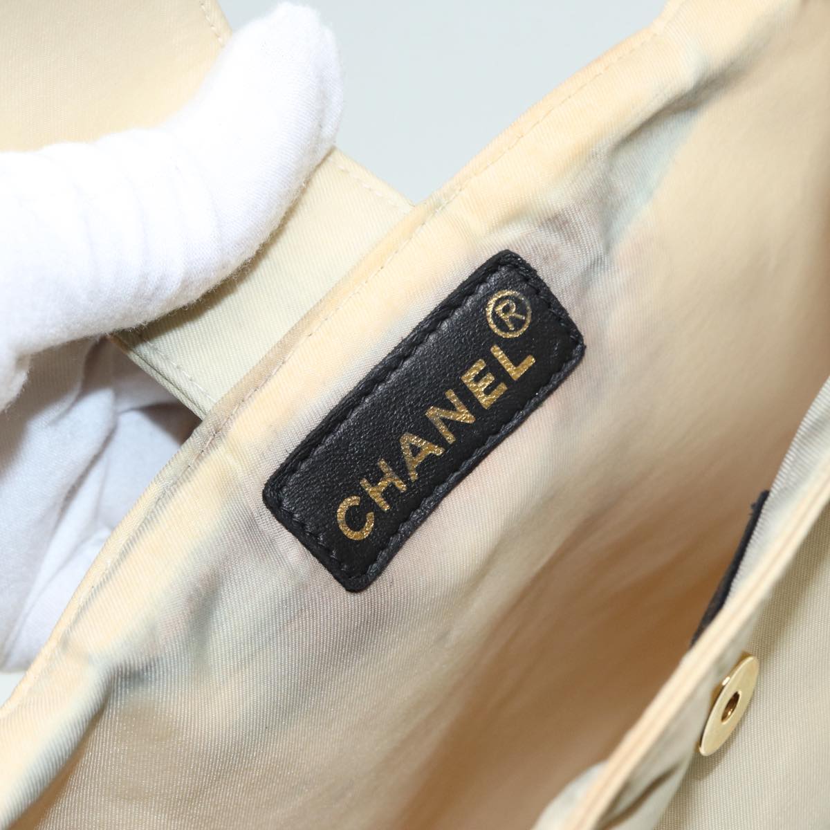 CHANEL Hand Bag Nylon Beige Gold CC bs17982