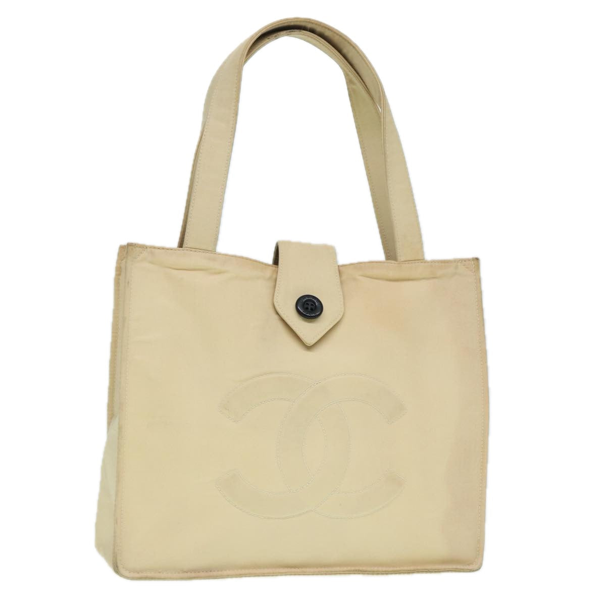 CHANEL Hand Bag Nylon Beige Gold CC bs17982