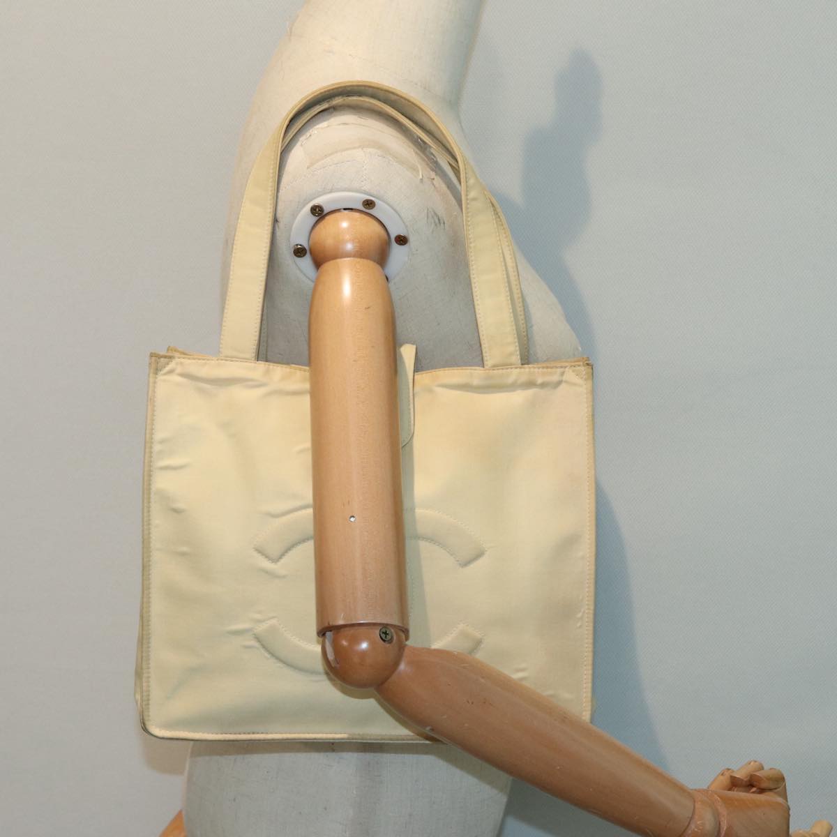 CHANEL Hand Bag Nylon Beige Gold CC bs17982