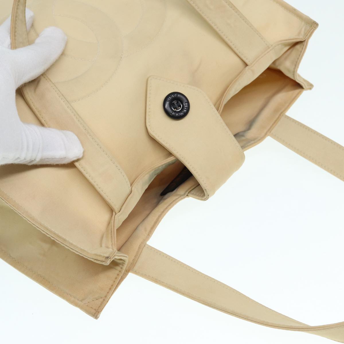CHANEL Hand Bag Nylon Beige Gold CC bs17982