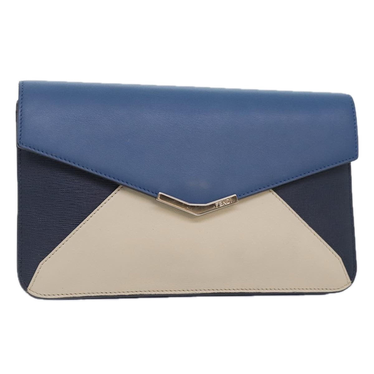 FENDI Clutch Bag Leather Blue Silver white bs18021