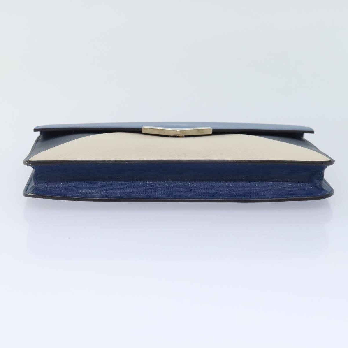 FENDI Clutch Bag Leather Blue Silver white bs18021