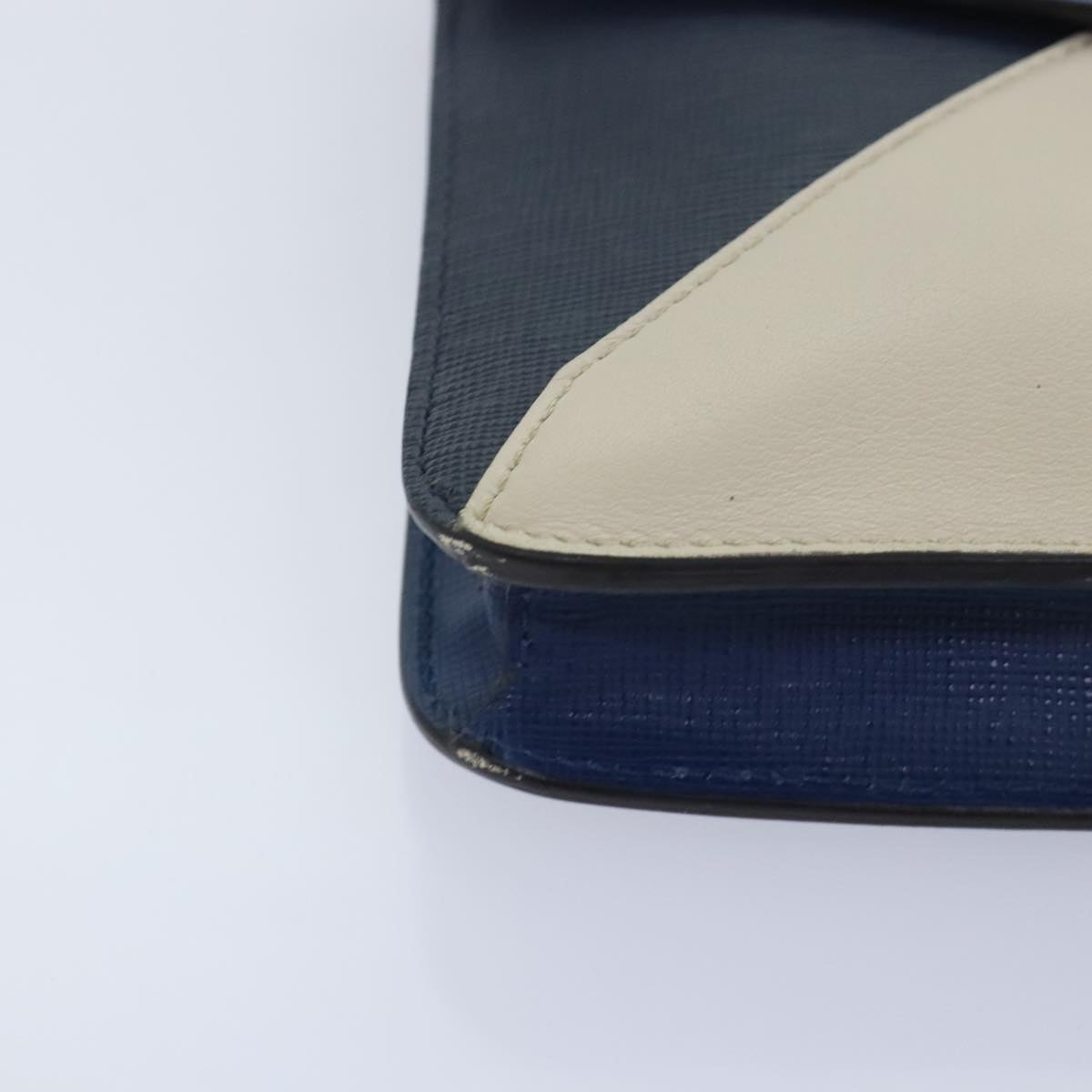 FENDI Clutch Bag Leather Blue Silver white bs18021