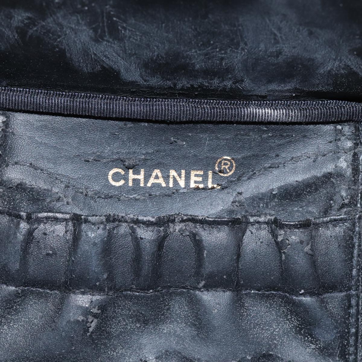 CHANEL COCO Mark vanity Pouch Caviar Skin Black Gold CC bs18099