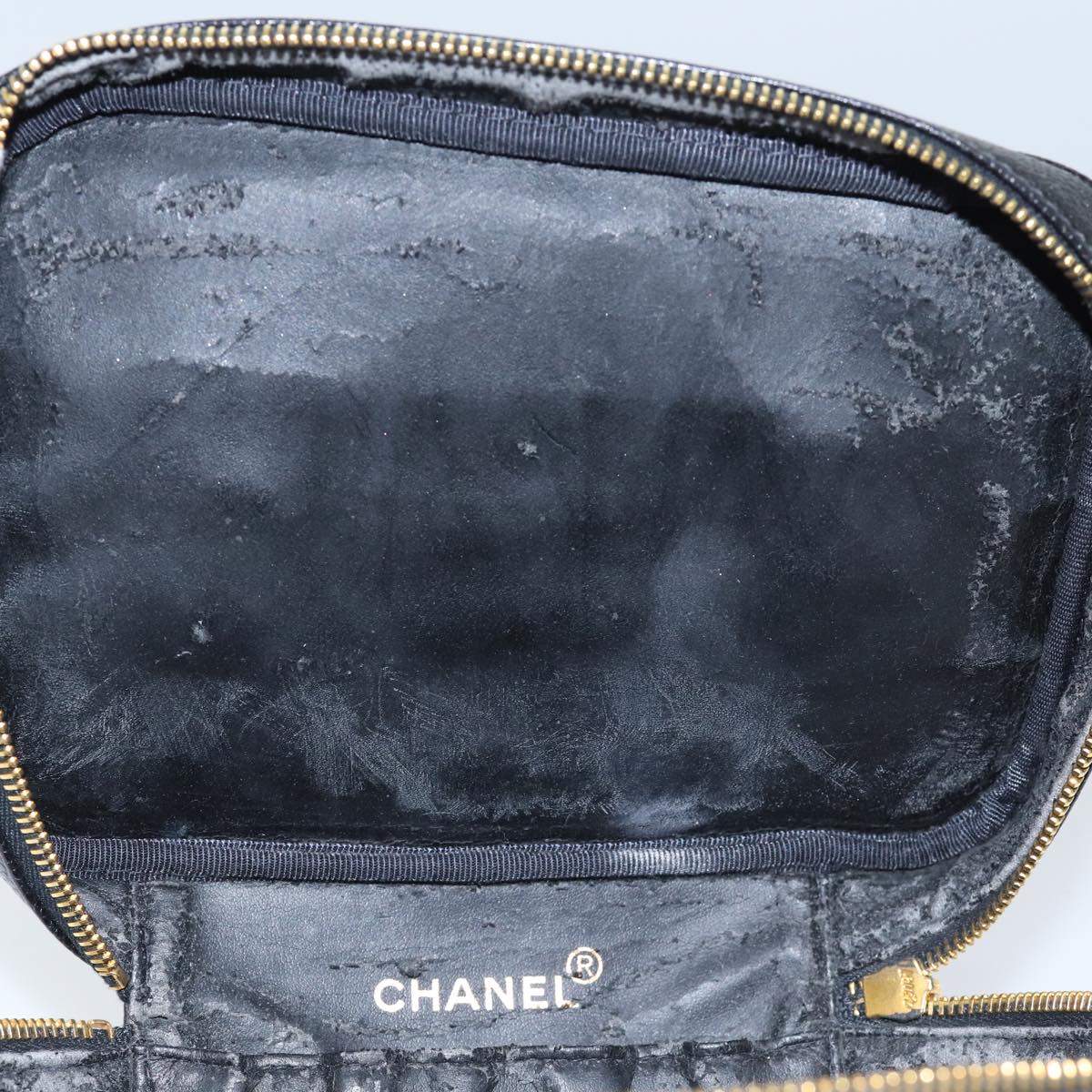 CHANEL COCO Mark vanity Pouch Caviar Skin Black Gold CC bs18099