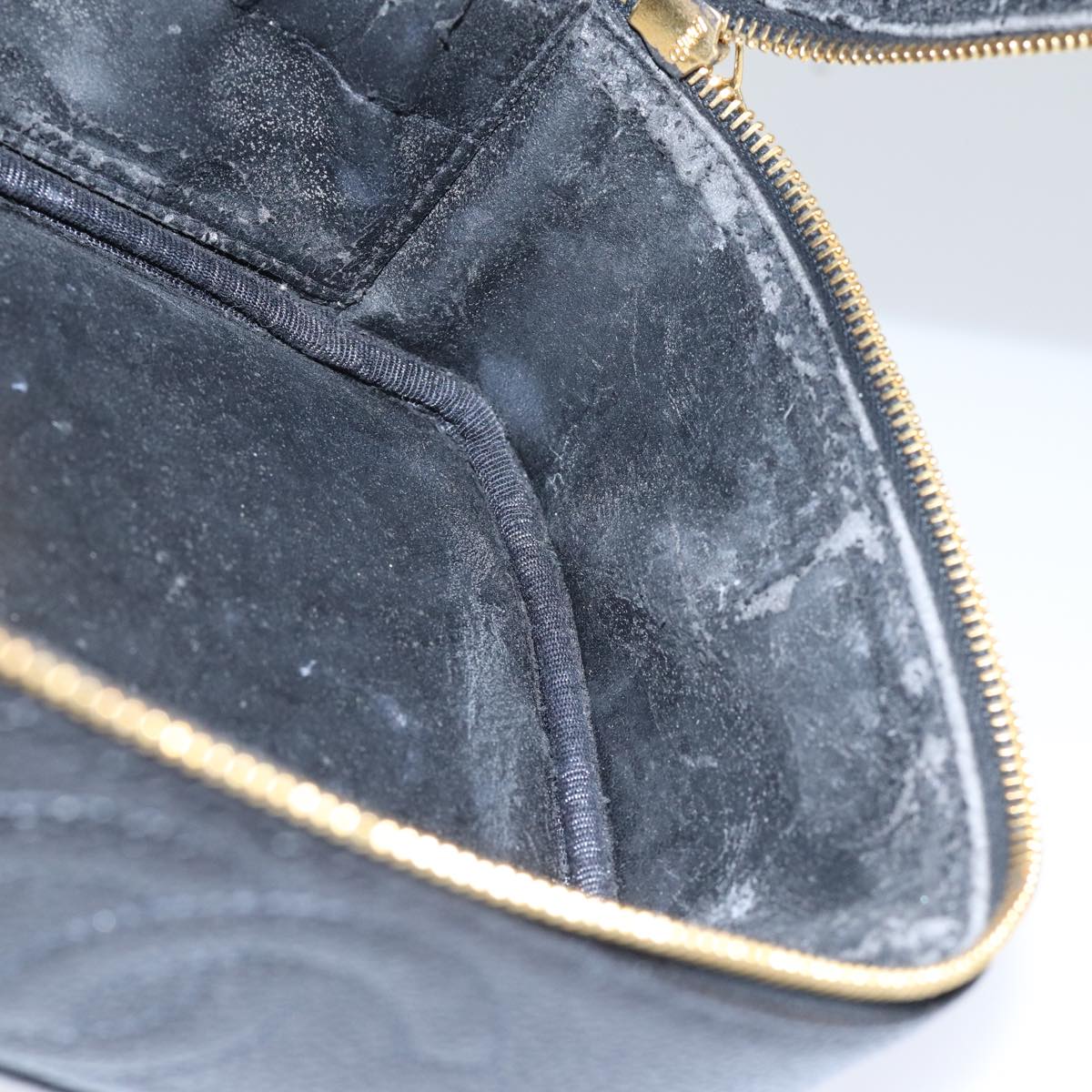 CHANEL COCO Mark vanity Pouch Caviar Skin Black Gold CC bs18099