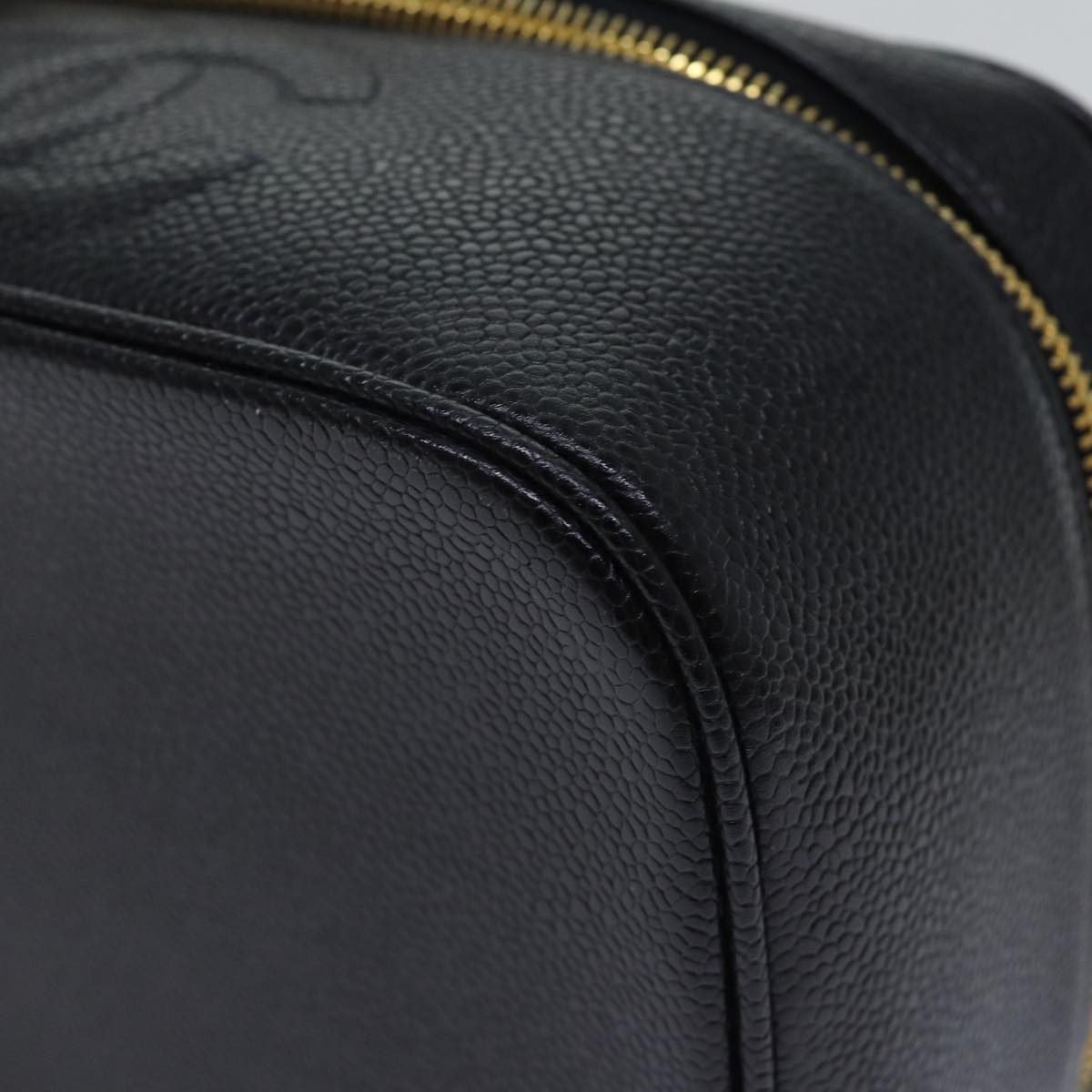 CHANEL COCO Mark vanity Pouch Caviar Skin Black Gold CC bs18099