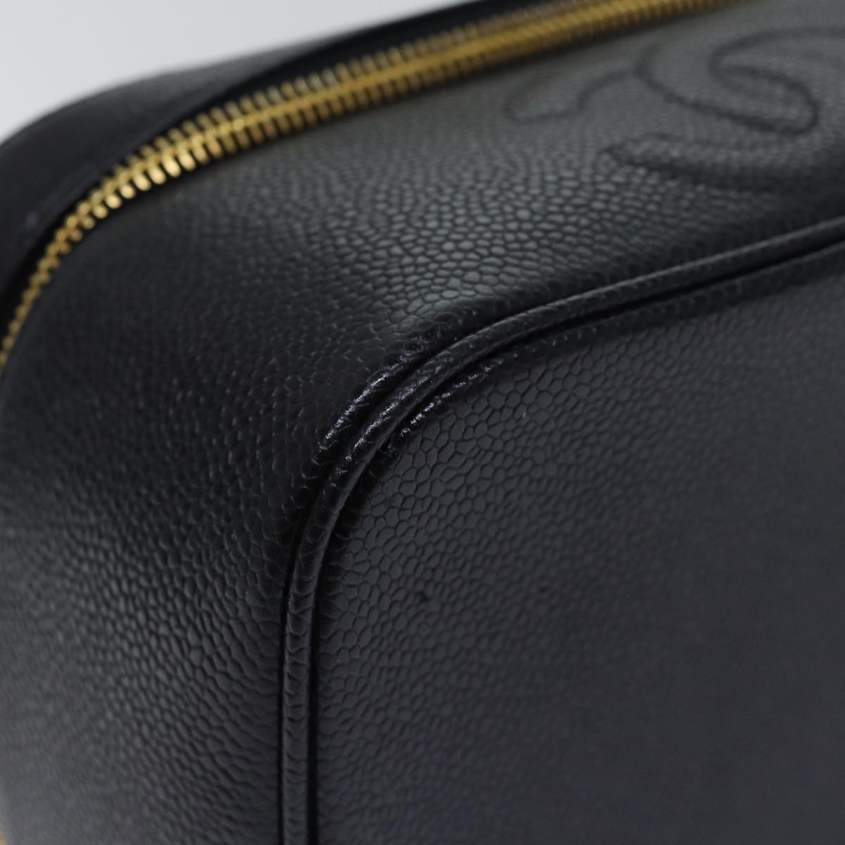 CHANEL COCO Mark vanity Pouch Caviar Skin Black Gold CC bs18099