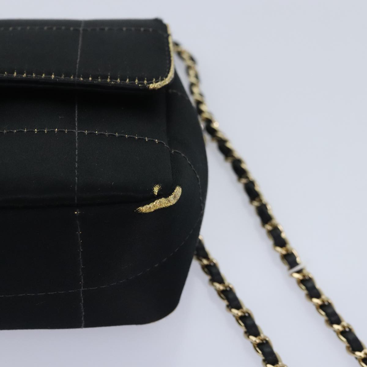 CHANEL Choco Bar Chain Shoulder Bag Satin Black CC bs18254