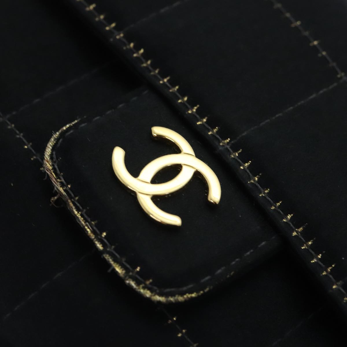 CHANEL Choco Bar Chain Shoulder Bag Satin Black CC bs18254