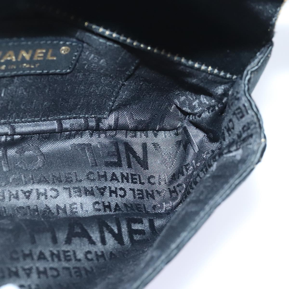 CHANEL Choco Bar Chain Shoulder Bag Satin Black CC bs18254